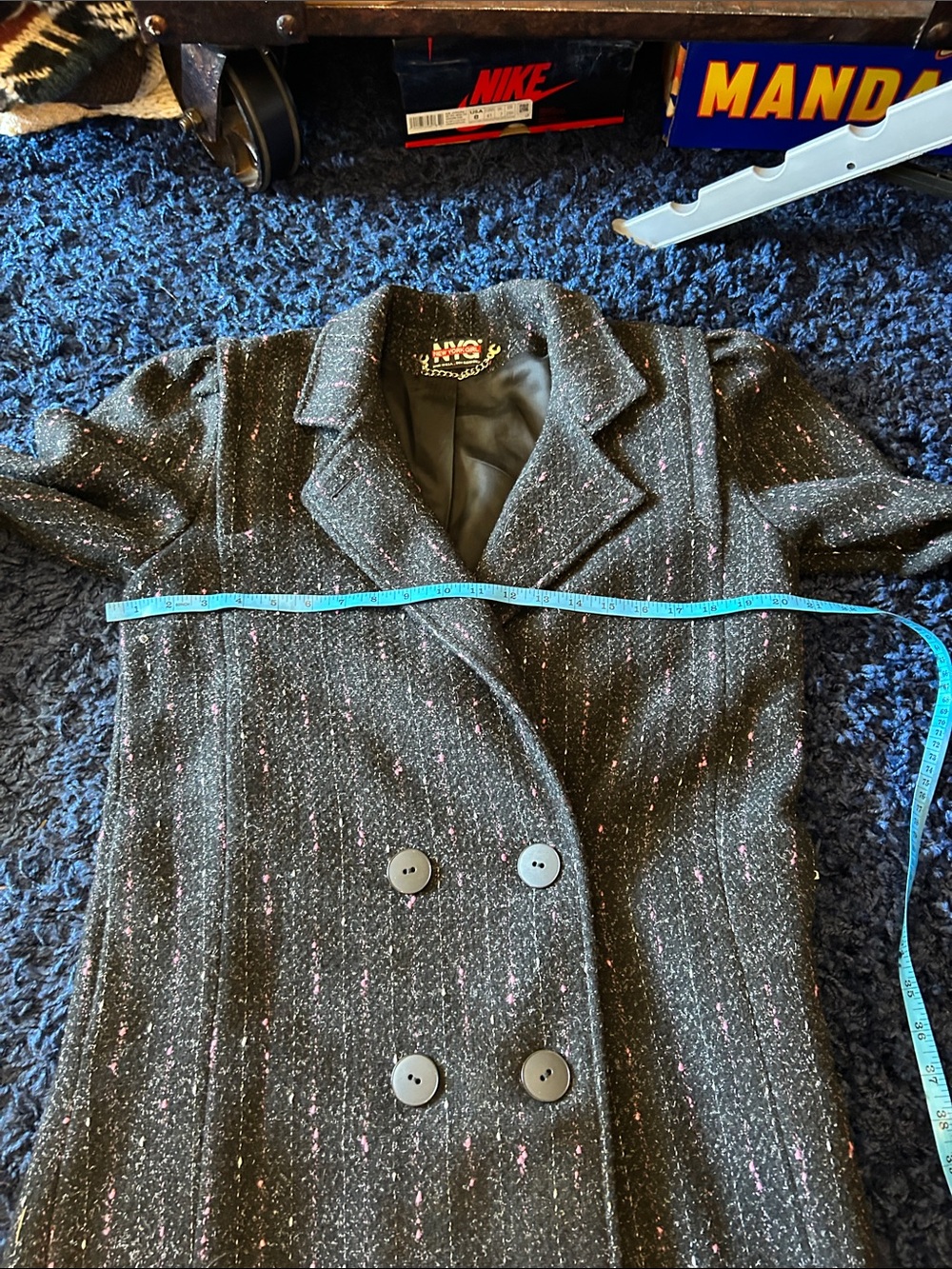 Vintage New York Girl Black/Pink Tweed Double-Breasted Women's Coat - Picture 12 of 14